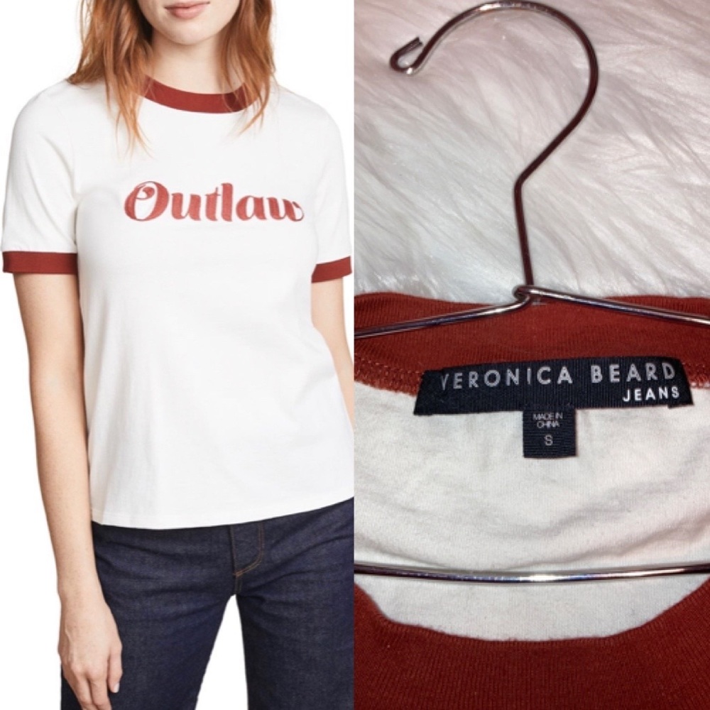 Veronica Beard White and Red Short Sleeve Tee